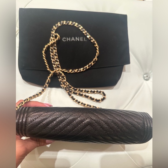 CHANEL Chevron Boy Wallet on Chain crossbody gold hardware & chain - Picture 7 of 15